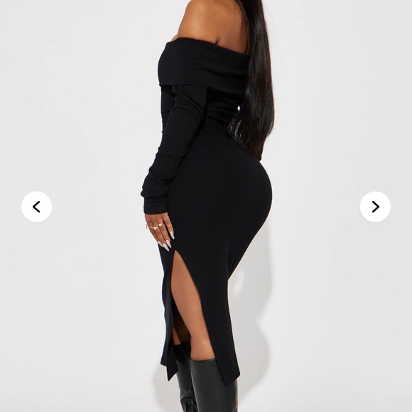 Fashion Nova Jenna Ribbed Elegant Off Shoulder Midi Dress-Black Dress size Large - Picture 3 of 8